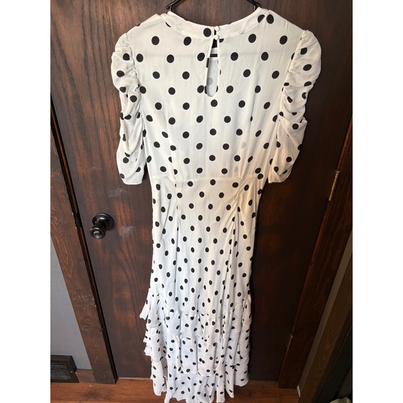 RIXO London Polka Dot Tiered Maxi Dress White Black Puff Sleeve Size US 6 UK 10 - Picture 9 of 11